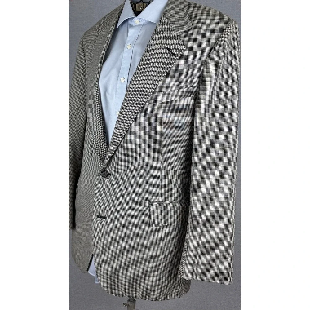 Polo Ralph Lauren Vintage Houndstooth Blazer 38R Tan Black USA Made Sport Coat